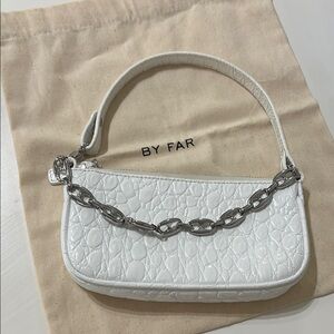 BY FAR Mini Rachel Bag White Textured with Chain Detail